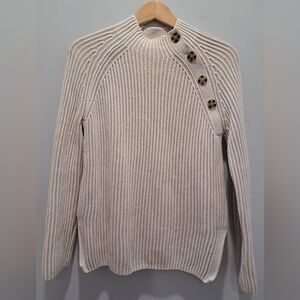 GAP Cream Asymmetrical Button Mock Neck Oversized Raglan Sweater Womens XS